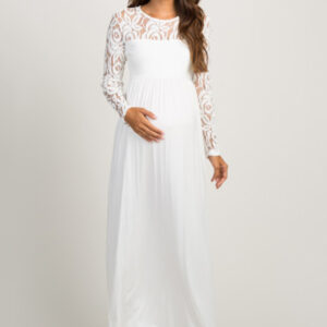 Maternity lace hollow long sleeve dress long dress