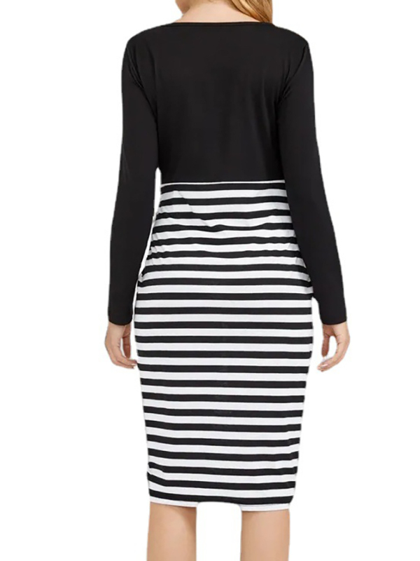 Maternity long sleeve striped round neck dress - Image 2