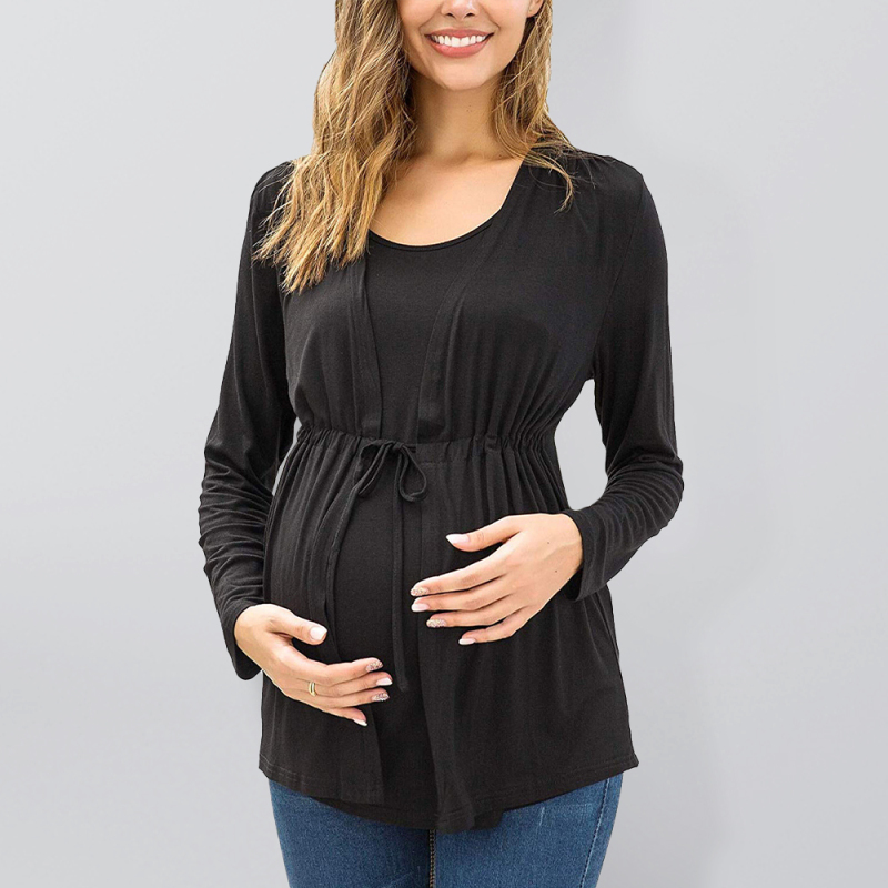Long Sleeve Tie Breastfeeding Maternity Round Neck Top - Image 2