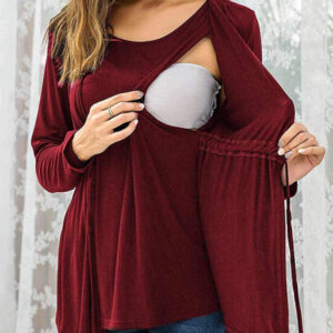 Long Sleeve Tie Breastfeeding Maternity Round Neck Top