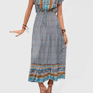 women's summer retro print green slimming dress