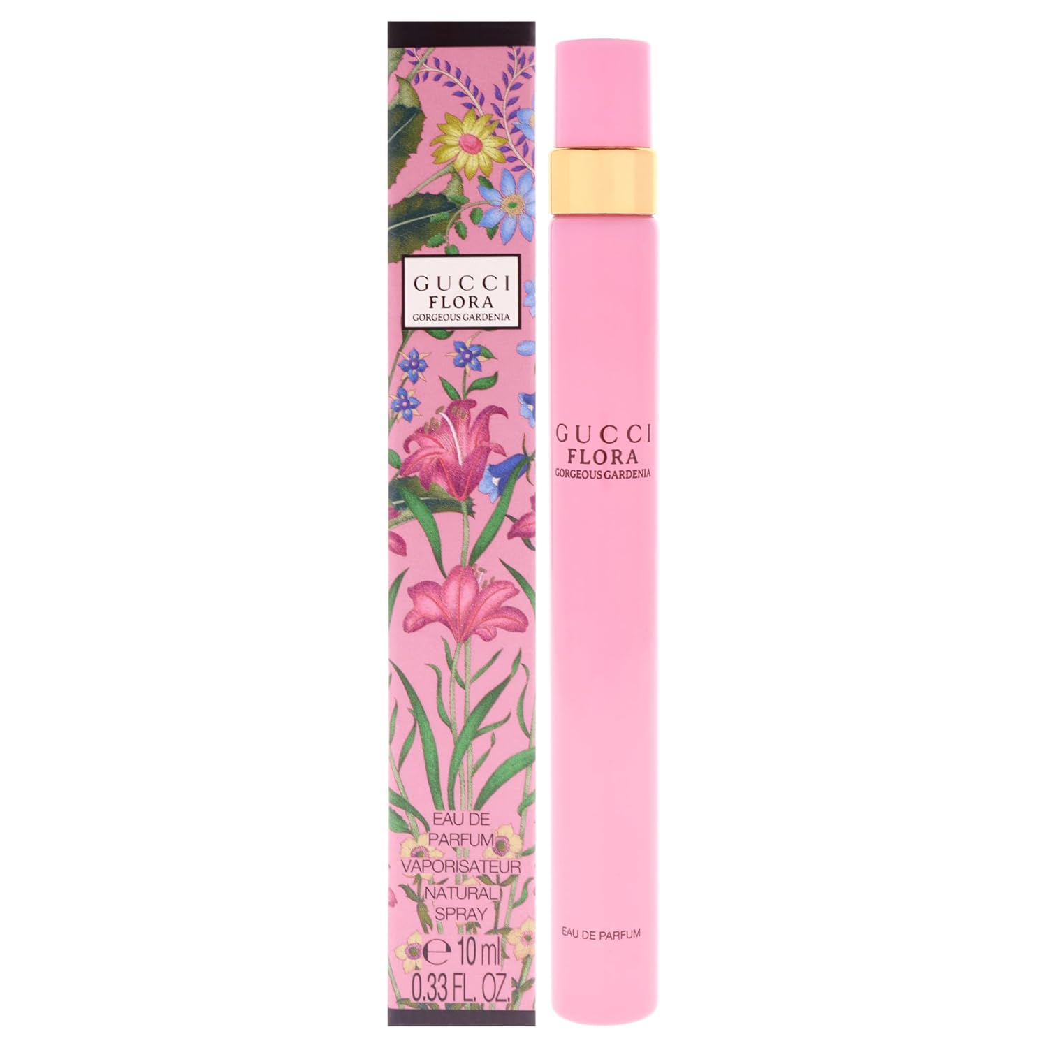 Gucci Flora Gorgeous Gardenia perfume bottle with floral design