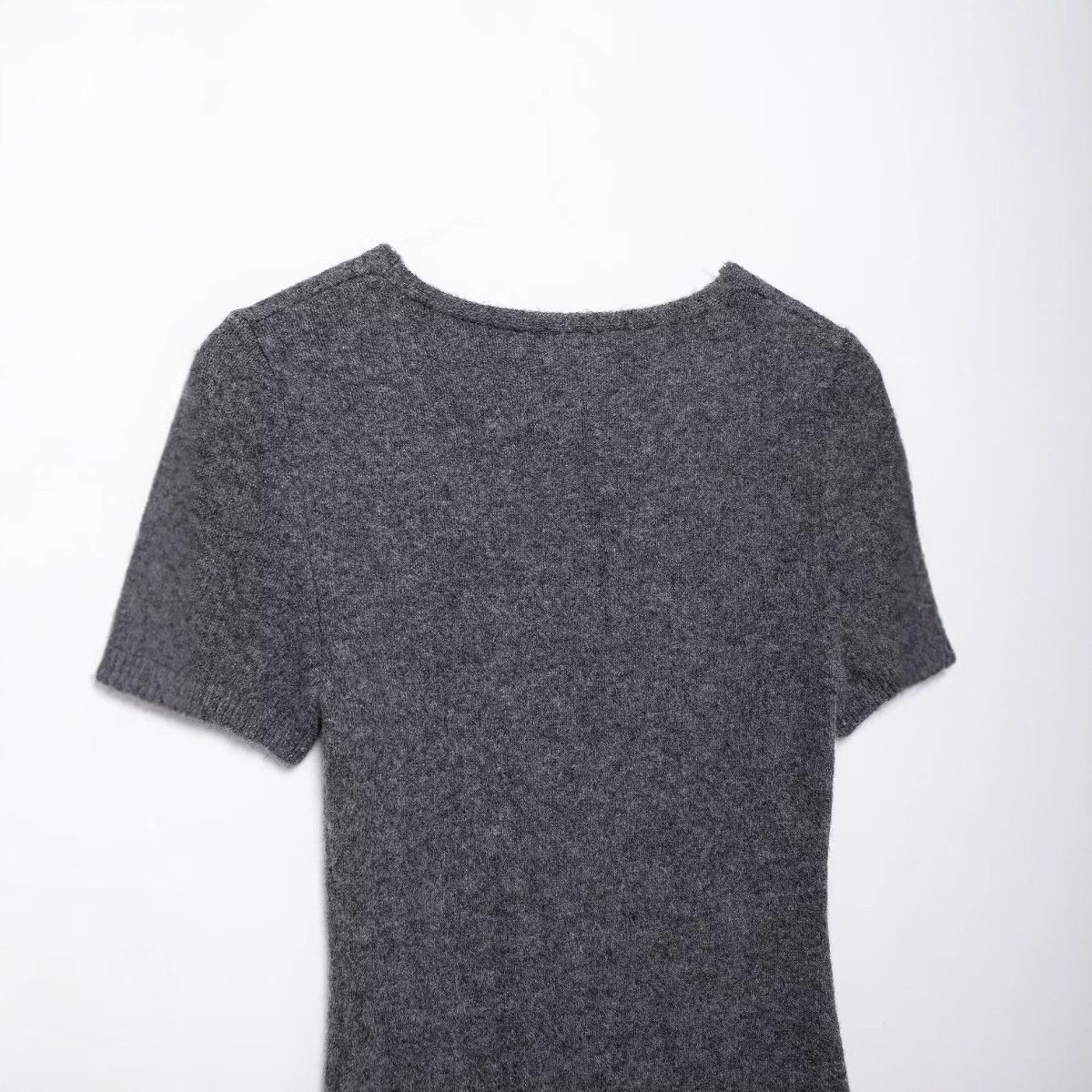 European and American winter new style low neck short sleeved gray knitted slim fit dress for women - Image 4