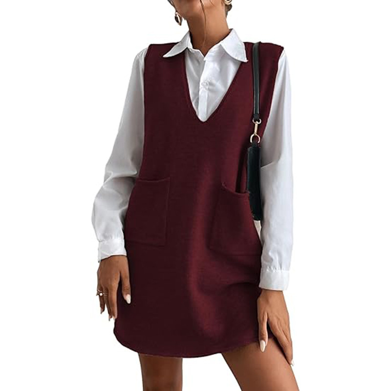 Knitted Medium Long Double Sided Vest Skirt Autumn/Winter New Korean Solid Color Sleeveless Versatile Dress - Image 4