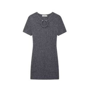 European and American winter new style low neck short sleeved gray knitted slim fit dress for women