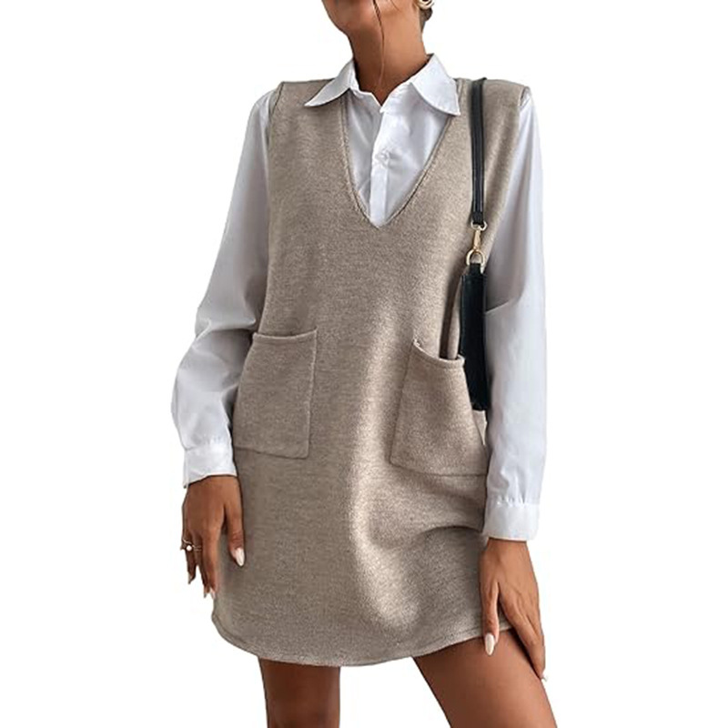 Knitted Medium Long Double Sided Vest Skirt Autumn/Winter New Korean Solid Color Sleeveless Versatile Dress - Image 9