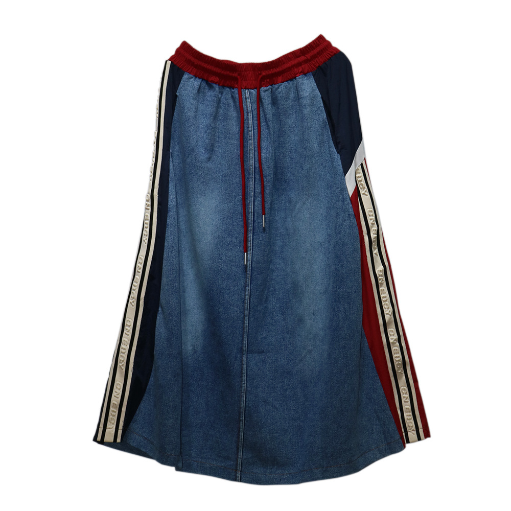 Trendy brand contrasting splicing denim skirt, personalized Hong Kong style loose casual versatile A-line skirt - Image 5