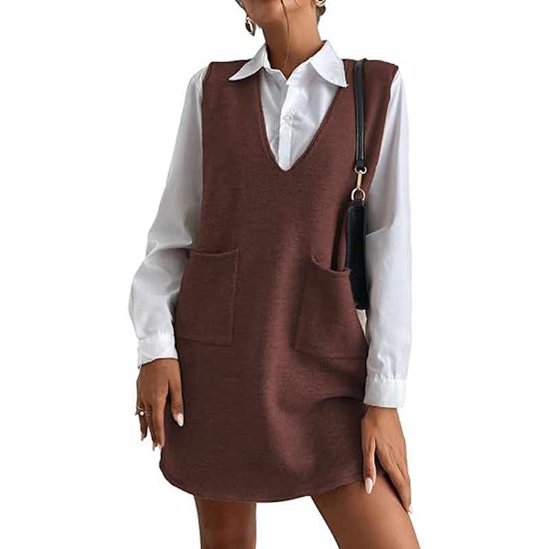 Knitted Medium Long Double Sided Vest Skirt Autumn/Winter New Korean Solid Color Sleeveless Versatile Dress - Image 2