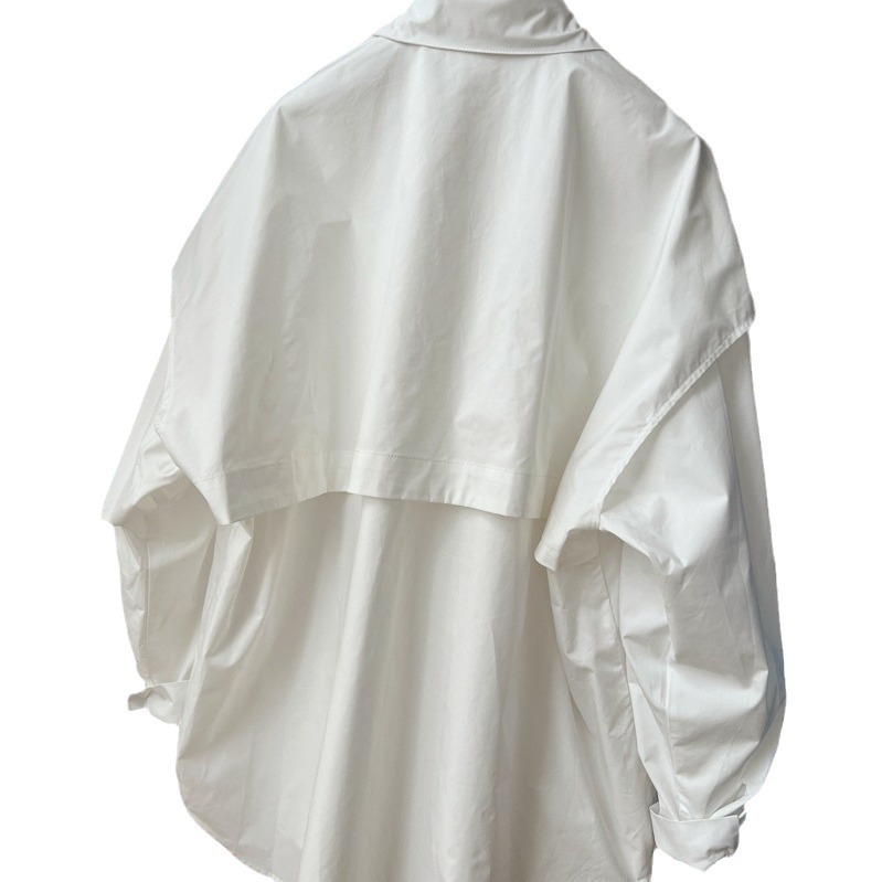 Fashion Back Spliced Shirt For Women Solid Versatile Single Breasted Loose Fake Two Pieces Blouse - Image 5