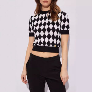 High quality short sleeved niche knitwear women's new diamond grid age reducing shirt top