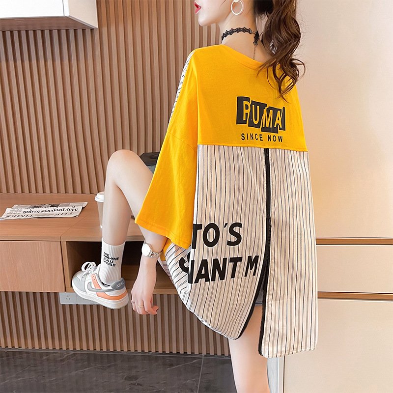 Design zipper stitching short-sleeved T-shirt women's loose top - Image 6