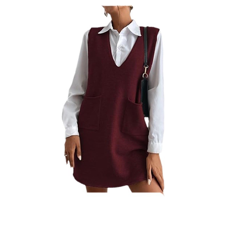 Knitted Medium Long Double Sided Vest Skirt Autumn/Winter New Korean Solid Color Sleeveless Versatile Dress - Image 3