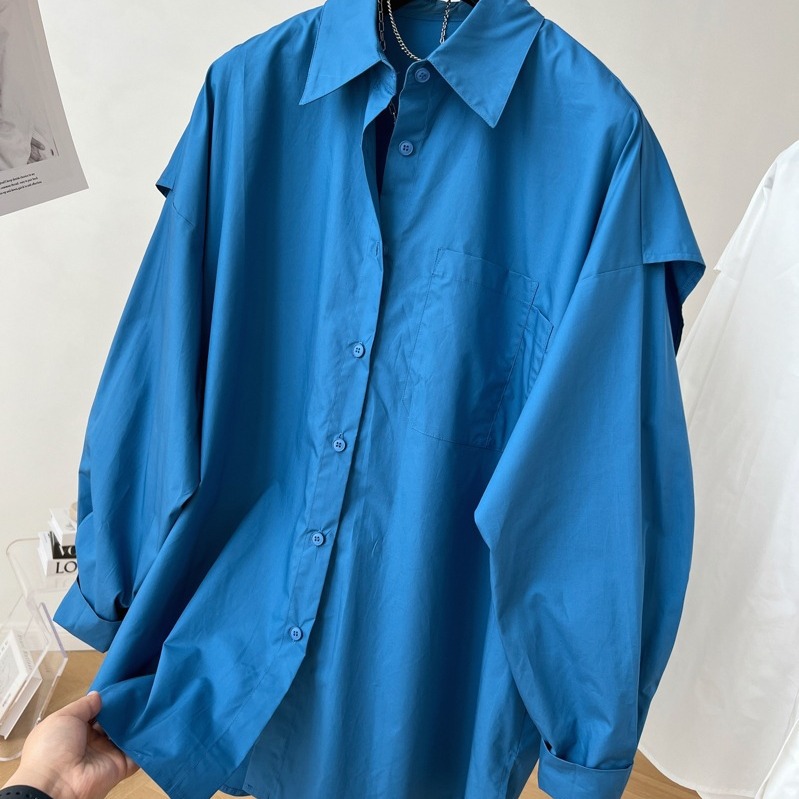 Fashion Back Spliced Shirt For Women Solid Versatile Single Breasted Loose Fake Two Pieces Blouse - Image 2