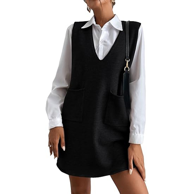 Knitted Medium Long Double Sided Vest Skirt Autumn/Winter New Korean Solid Color Sleeveless Versatile Dress - Image 5
