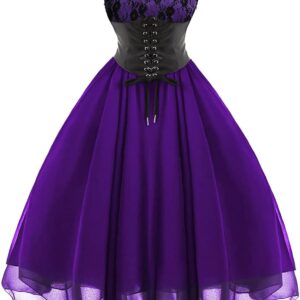 Sleeveless Gothic Lace Dress for Women 80s Party Dress Corset Halter Lace Swing Cocktail Purple XXL
