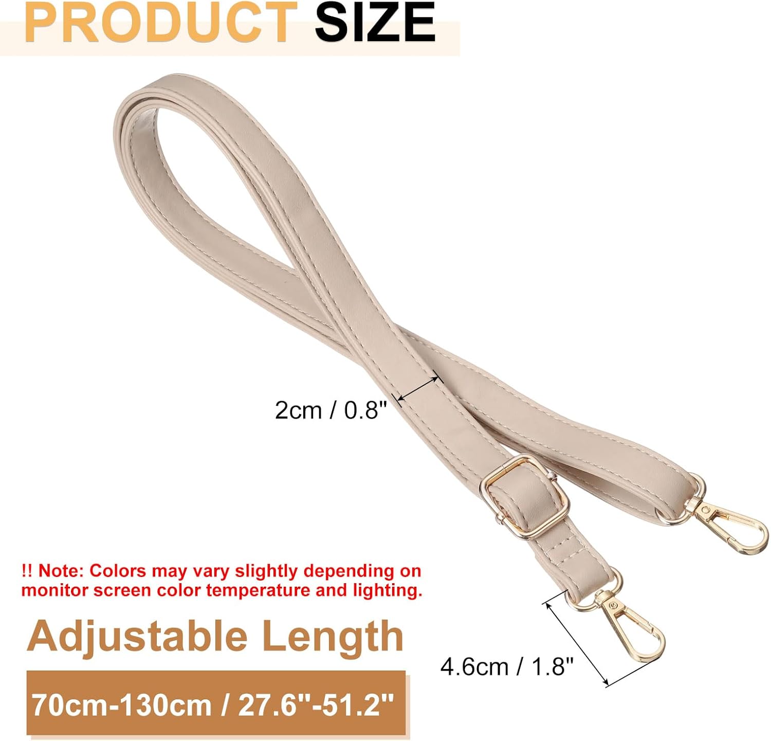Leather Purse Strap Replacement Crossbody, 27.6-51.2 Inch Adjustable Bag Strap Purse Straps for Women Crossbody Bags Shoulder Bag Handbag, Light Beige - Image 2