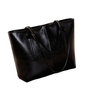 Women's Leather Tote Bag Cowhide Shoulder Bag or Handbag - Black