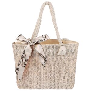 Women's Woven Tote Bag Large Beach Handbag Beige Woven Tote