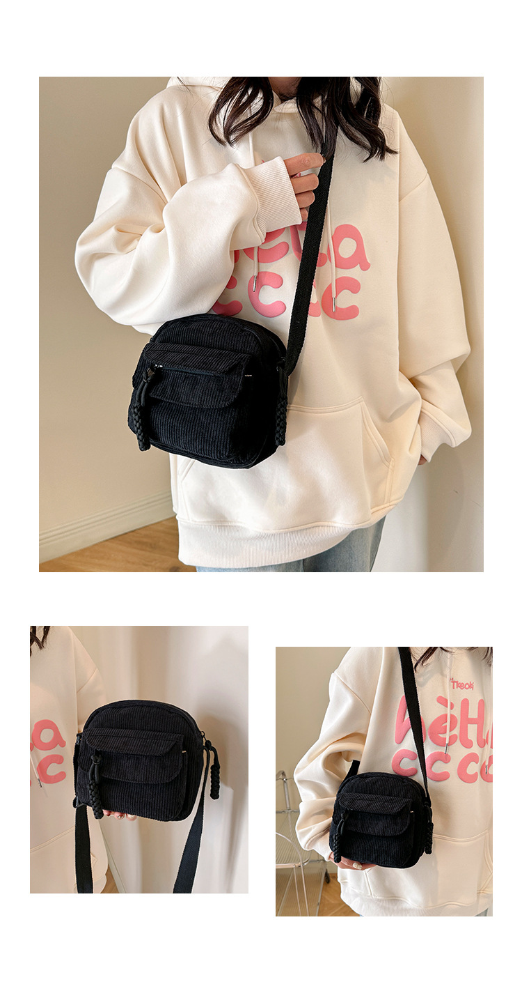 Corduroy Crossbody Bag Mini Messenger Shoulder Purse Adjustable Strap Vintage Style Casual Streetwear Phone Pouch Green - Image 2