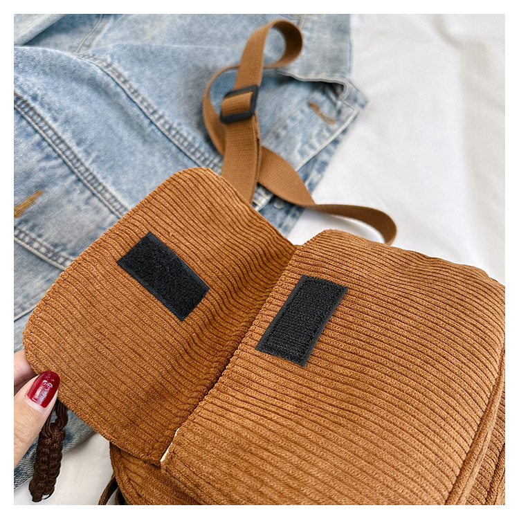 Corduroy Crossbody Bag Mini Messenger Shoulder Purse Adjustable Strap Vintage Style Casual Streetwear Phone Pouch Green - Image 4