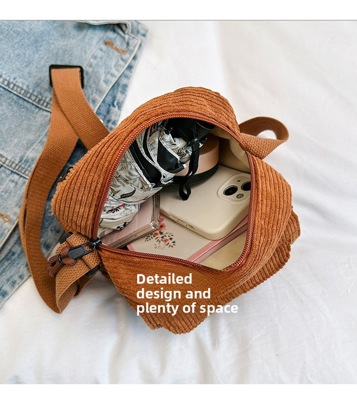 Corduroy Crossbody Bag Mini Messenger Shoulder Purse Adjustable Strap Vintage Style Casual Streetwear Phone Pouch Green - Image 9