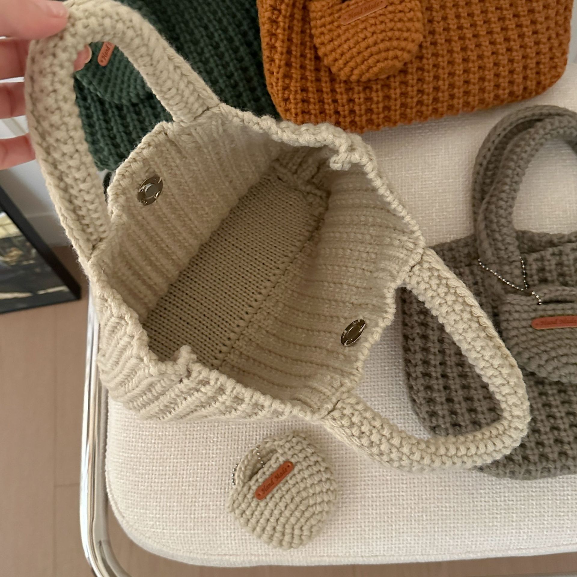 Orange Handcrafted Crochet Tote Bag – Vintage-Style Woven Cotton-Yarn Look Bag - Image 5