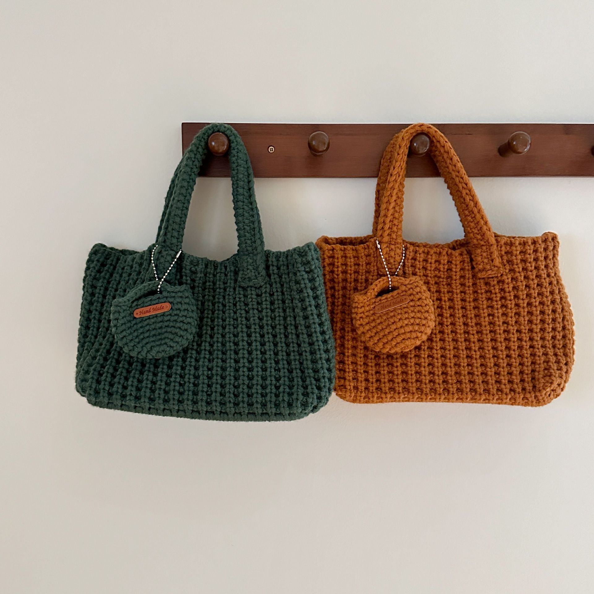 Light Green Handcrafted Crochet Tote Bag – Vintage-Style Woven Cotton-Yarn Look Bag - Image 3