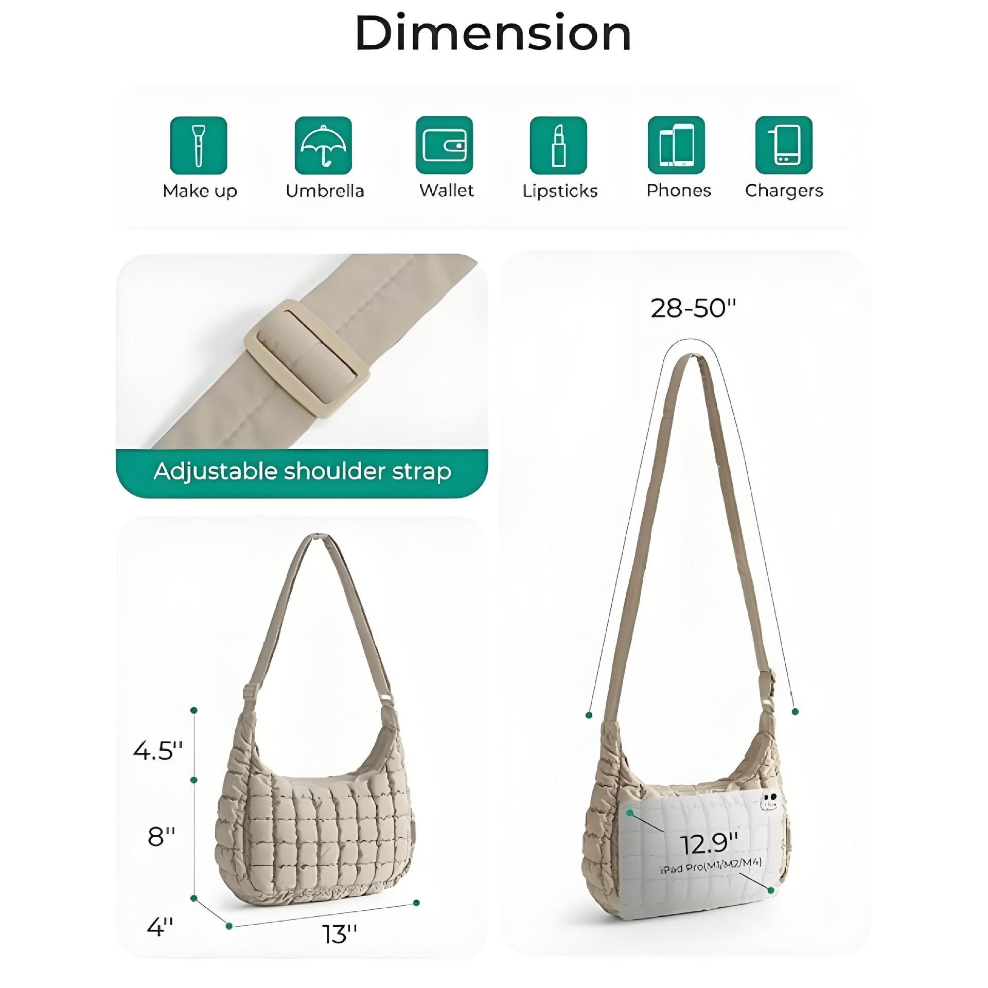Black Ruched Cloud Shoulder Bag with Puffy Down Cotton Padded Dumpling Shape Lightweight Crossbody Handbag for Local Women Fashionable Daily Essential - Image 4