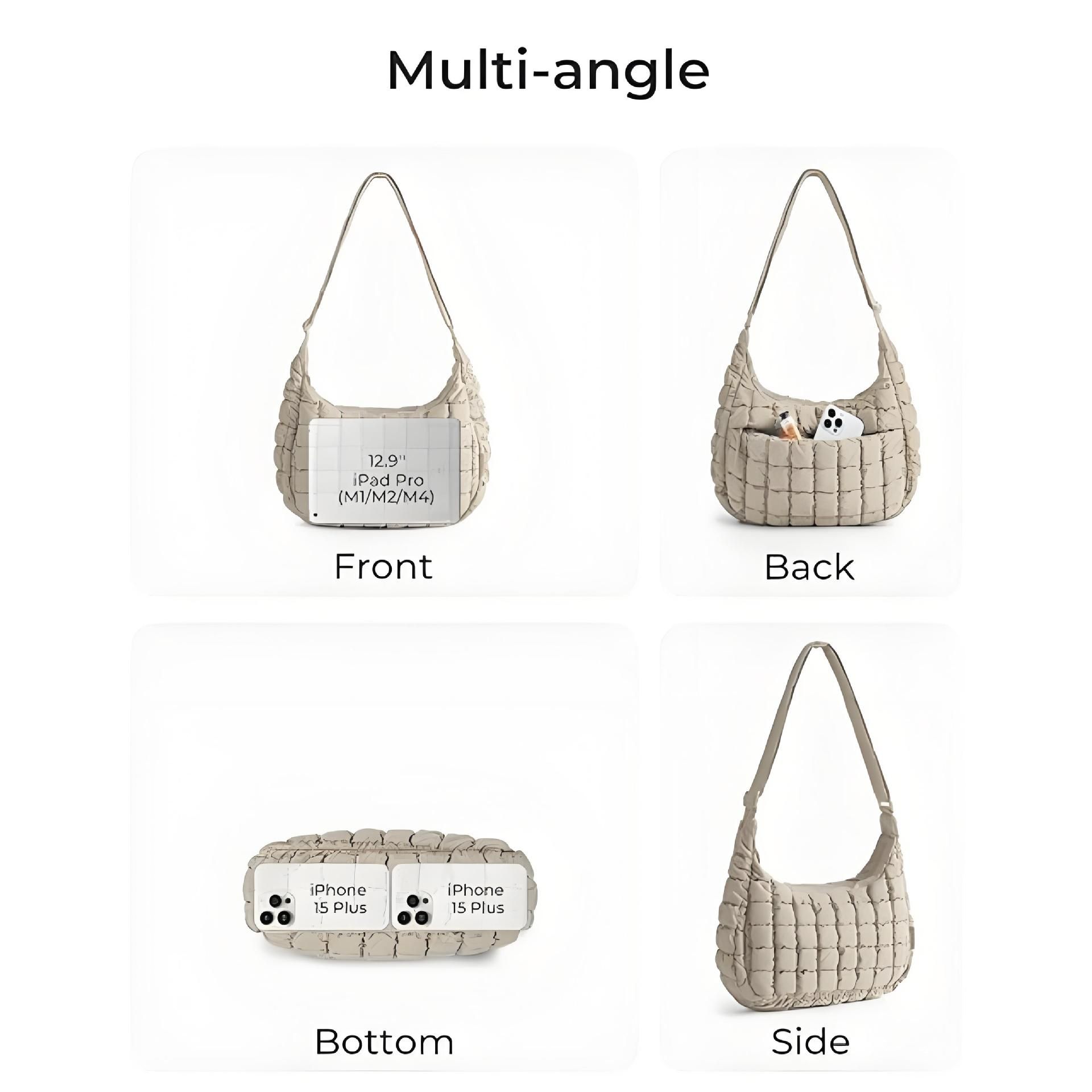 Black Ruched Cloud Shoulder Bag with Puffy Down Cotton Padded Dumpling Shape Lightweight Crossbody Handbag for Local Women Fashionable Daily Essential - Image 5