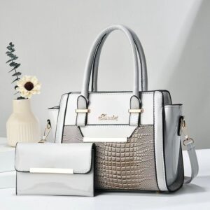 Grey Women's Handbag Set - Large Capacity 2 Piece Shoulder Bag with Matching Wallet