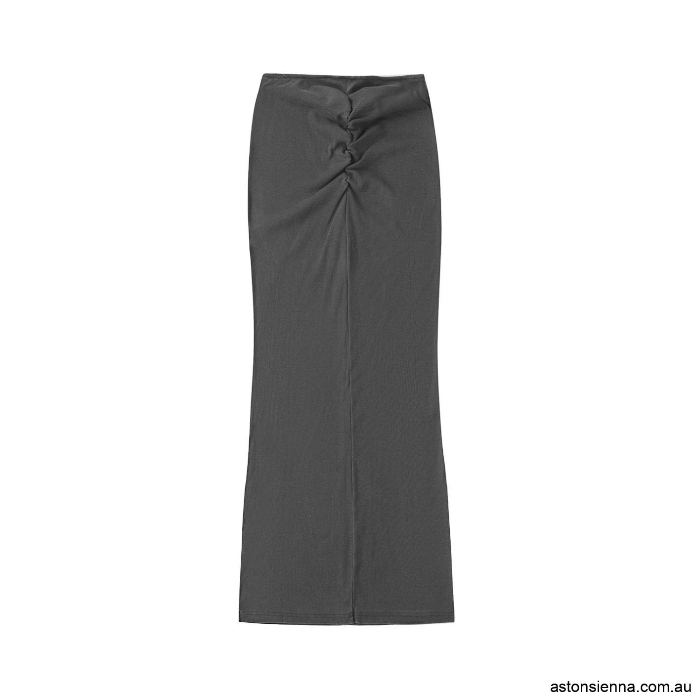 Women's Washed Drawstring Maxi Skirt with pleated design, adjustable waist and flowing silhouette