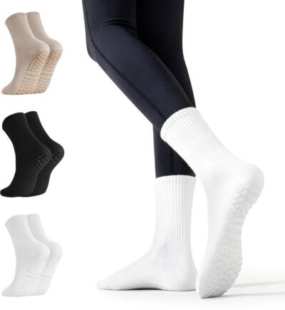 non slip yoga socks 3 pairs long pilates socks central tube grip soles