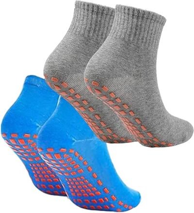 non slip yoga socks 2 pairs blue gray cotton grip soles