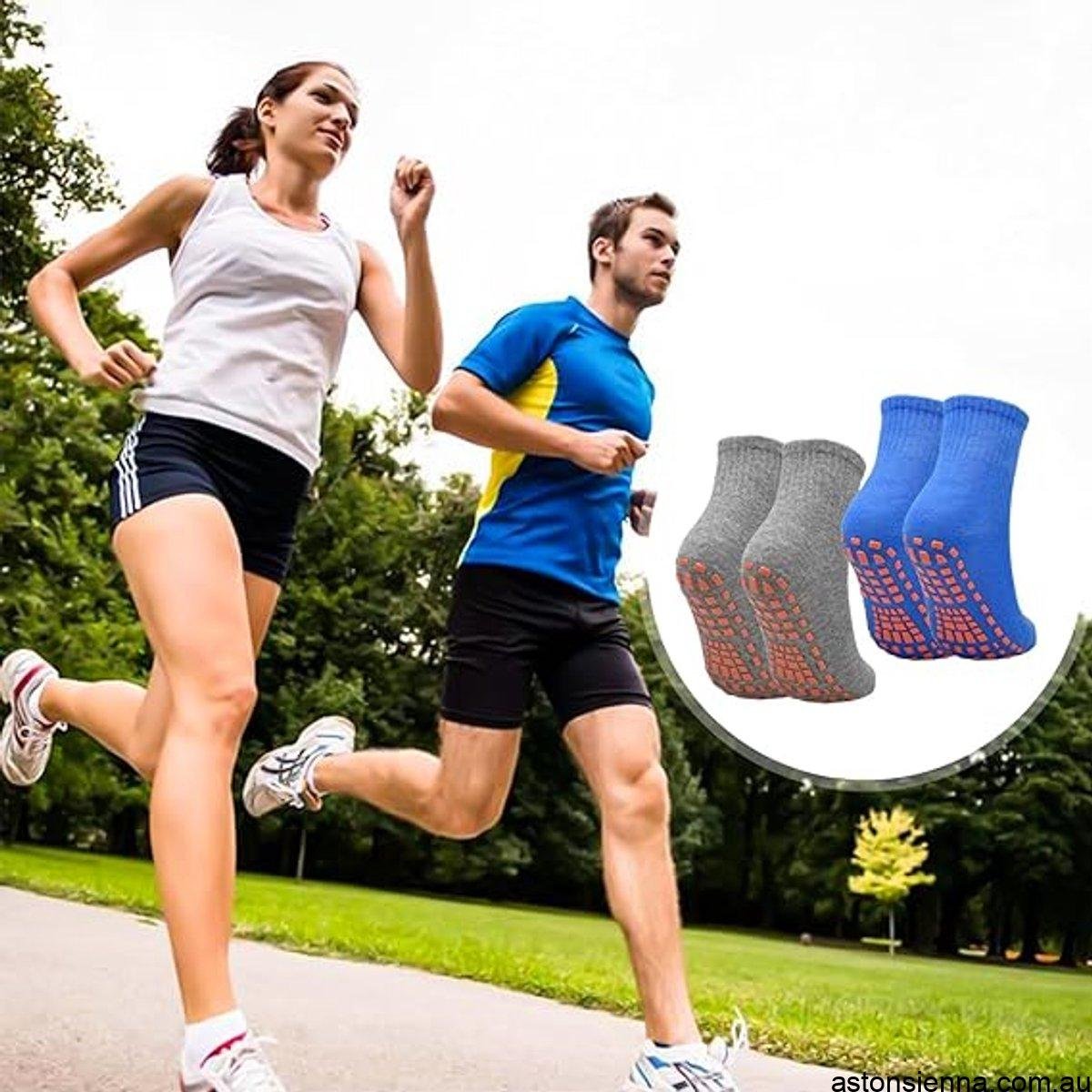 Non‑Slip Yoga Socks (2 Pairs) – Blue & Gray Grip Socks for Women & Adults - Image 2