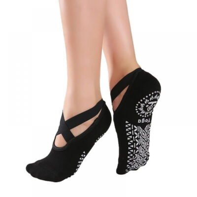 womens non slip yoga socks black with grip soles