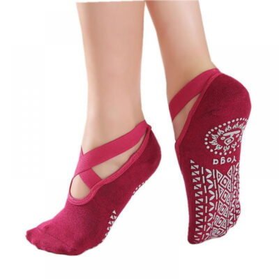 womens non slip yoga socks red with grip soles pilates barre dance