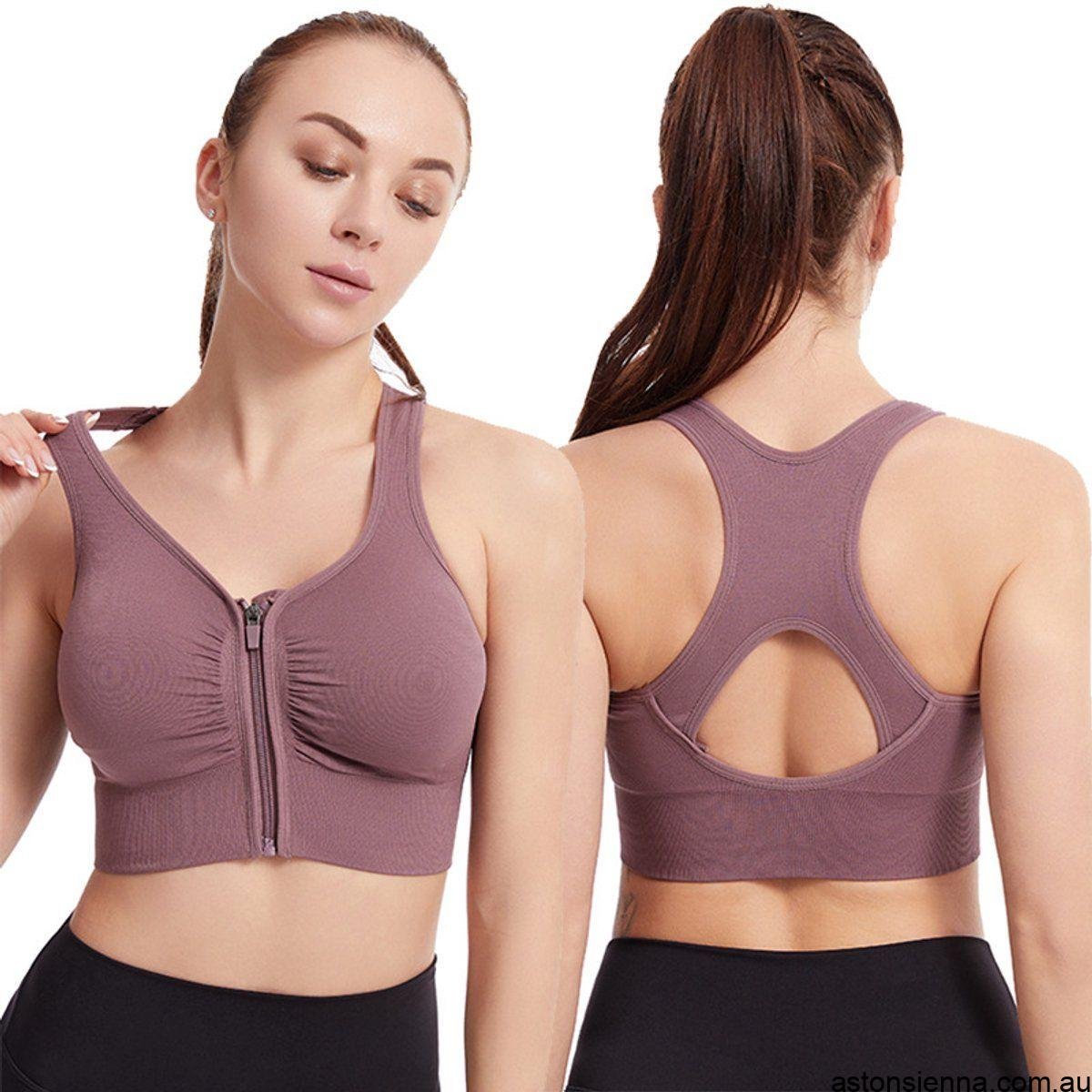 Womens High Impact Sports Bra With Front Zipper Push Up Breathable Wireless Support For Running Yoga Fitness Pink XXL - Image 3