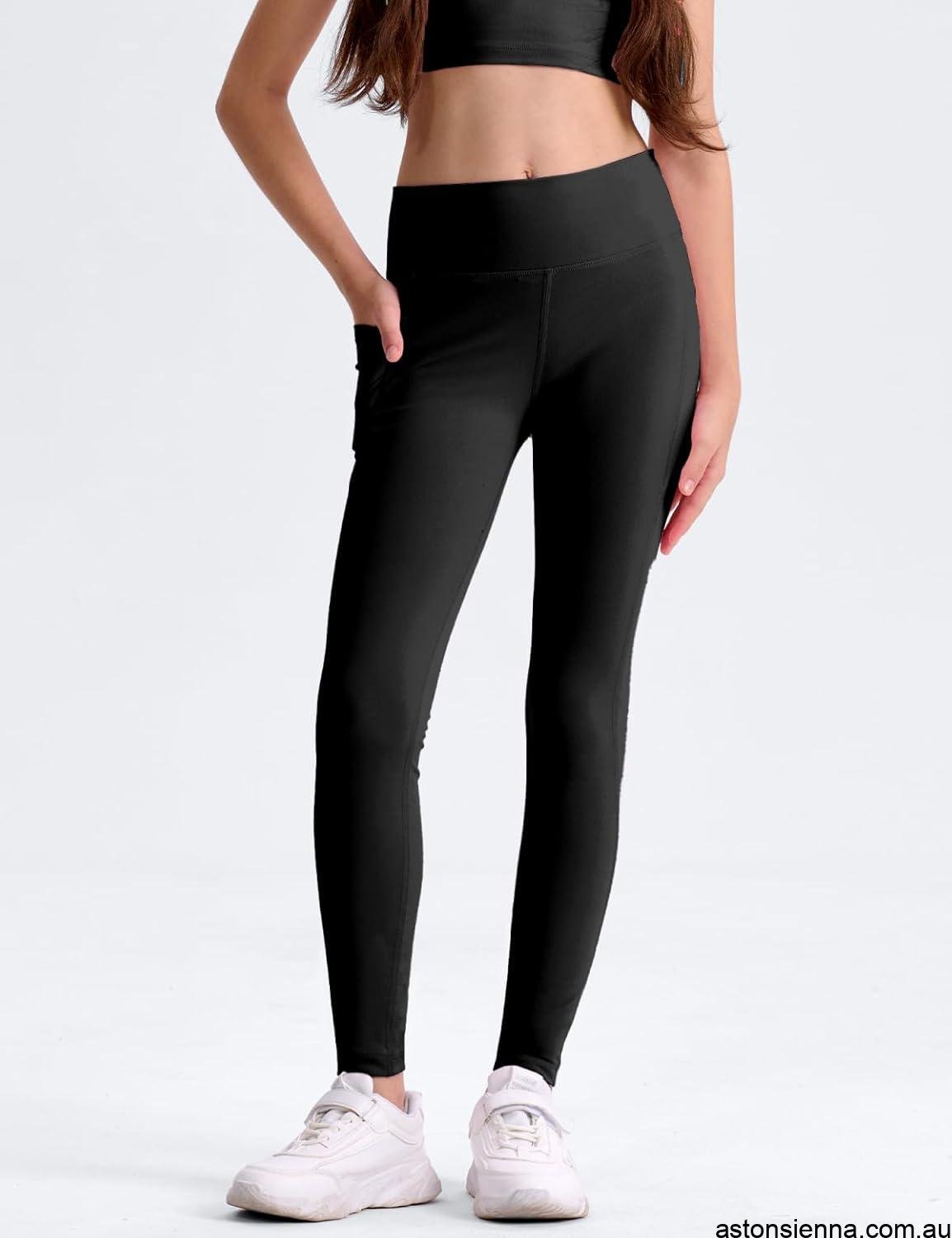 3 Pack Girls' Leggings with Pockets, Ankle Length Athletic Yoga Pants for Kids Clothes - Image 2
