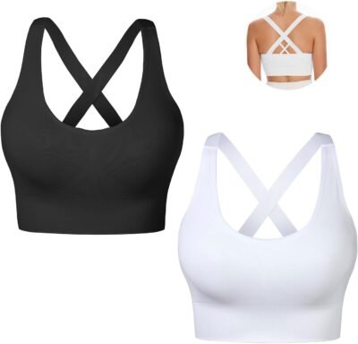 women’s medium support criss cross strappy sports bra activewear top