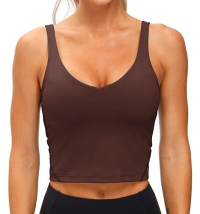 Women's Longline Sports Bra for Yoga, Running, Fitness, Everyday Active Wear, XXXL (Dark Brown)