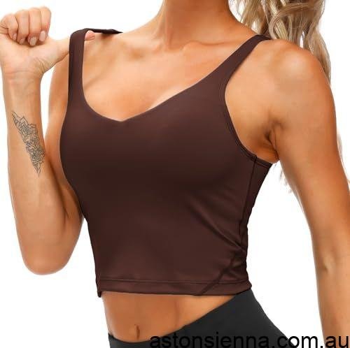 Women's Longline Sports Bra for Yoga, Running, Fitness, Everyday Active Wear, XXXL (Dark Brown) - Image 2