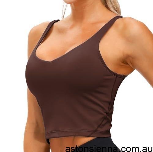 Women's Longline Sports Bra for Yoga, Running, Fitness, Everyday Active Wear, XXXL (Dark Brown) - Image 3