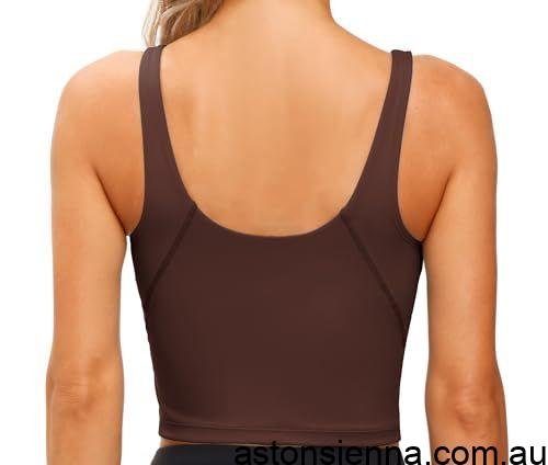 Women's Longline Sports Bra for Yoga, Running, Fitness, Everyday Active Wear, XXXL (Dark Brown) - Image 4