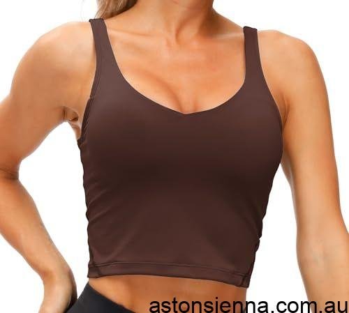 Women's Longline Sports Bra for Yoga, Running, Fitness, Everyday Active Wear, XXXL (Dark Brown) - Image 5