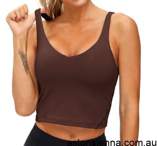 Women's Longline Sports Bra for Yoga, Running, Fitness, Everyday Active Wear, XXXL (Dark Brown) - Image 7