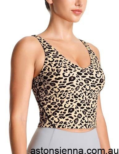 Women's Longline Sports Bra for Yoga, Running, Fitness & Daily Workouts, XXXL (Light Brown Leopard Print)