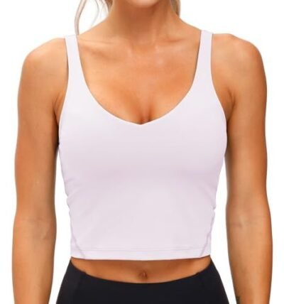 Womens Crop Tank Sports Bra White for Yoga Gym - V1237-ZY-807-117