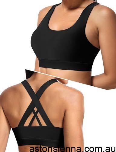 Women's Medium Support Cross Back Sports Bra For Yoga, Running & Gym Workouts, XL (Black)