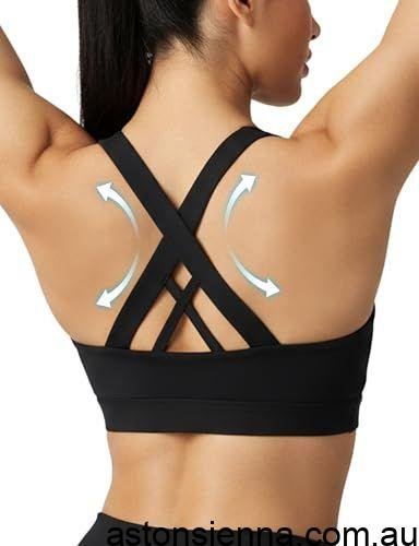 Women's Medium Support Cross Back Sports Bra For Yoga, Running & Gym Workouts, XL (Black) - Image 2