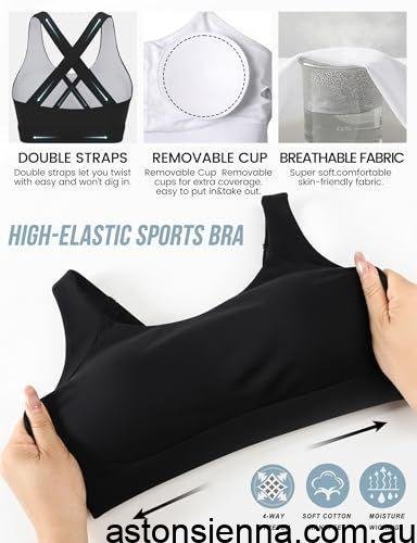 Women's Medium Support Cross Back Sports Bra For Yoga, Running & Gym Workouts, XL (Black) - Image 6